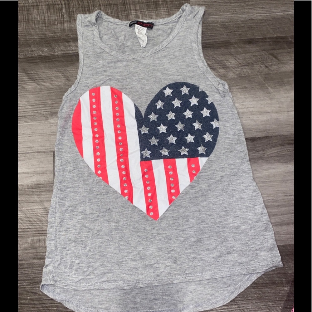 Girls Gray Heart 4th of July Tank Top Size 7/8